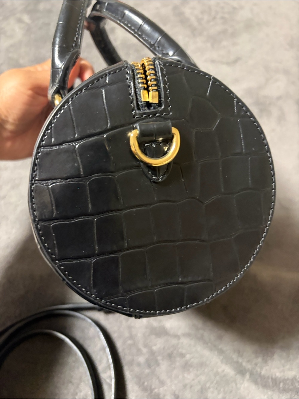 Ralph Lauren Black Croc-Embossed Mini Barrel Bag with Gold Hardware - Picture 8 of 15